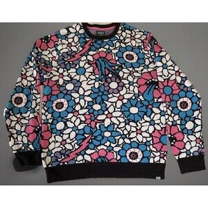 A-Lab Crewbie Sweater Blue, Pink, White Flower Bolts And Eyeballs Size XL Funky